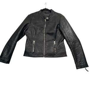 Blanc Noir Black Large Full Zip Long Sleeve Coat Lined Faux Leather Pockets